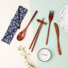 Japanese Style Wooden Tableware Set – Spoon, Fork & Chopsticks (3 Pieces)