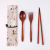 Japanese Style Wooden Tableware Set – Spoon, Fork & Chopsticks (3 Pieces)