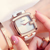 Elegant Square Quartz Bracelet Watch – Leather Strap & Rose Gold Buckle