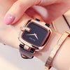 Elegant Square Quartz Bracelet Watch – Leather Strap & Rose Gold Buckle