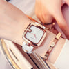 Elegant Square Quartz Bracelet Watch – Leather Strap & Rose Gold Buckle