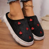 Heart Round Toe Flat Slippers – Cozy Faux Fur Suede Indoor Footwear