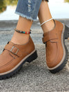 PU Leather Round Toe Buckle Loafers – Comfortable Flats