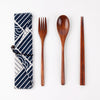 Japanese Style Wooden Tableware Set – Spoon, Fork & Chopsticks (3 Pieces)