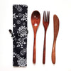 Japanese Style Wooden Tableware Set – Spoon, Fork & Chopsticks (3 Pieces)