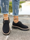 PU Leather Round Toe Buckle Loafers – Comfortable Flats