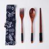 Japanese Style Wooden Tableware Set – Spoon, Fork & Chopsticks (3 Pieces)