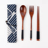 Japanese Style Wooden Tableware Set – Spoon, Fork & Chopsticks (3 Pieces)