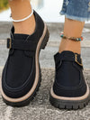 PU Leather Round Toe Buckle Loafers – Comfortable Flats
