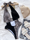 One-Piece Sexy Leopard Patchwork Swimsuit – Stylish Swimwear