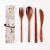 Japanese Style Wooden Tableware Set – Spoon, Fork & Chopsticks (3 Pieces)