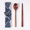 Japanese Style Wooden Tableware Set – Spoon, Fork & Chopsticks (3 Pieces)