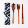 Japanese Style Wooden Tableware Set – Spoon, Fork & Chopsticks (3 Pieces)