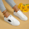 Star Round Toe Lace-Up Sneakers – Classic PU Casual Comfort