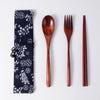 Japanese Style Wooden Tableware Set – Spoon, Fork & Chopsticks (3 Pieces)